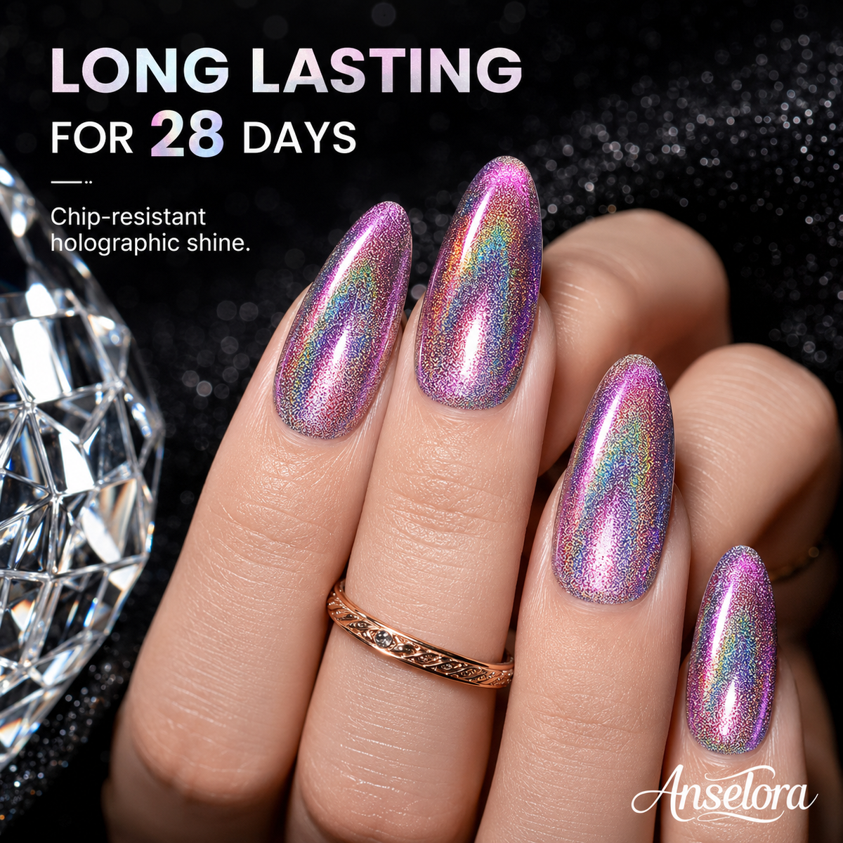 《Set 34》Anselora 6 Colors 10ml Holographic Cat-Eye Gel Polish Set, Rainbow Iridescent Holographic Magnetic Cat Eye Nail Gel with Complete Magnet Tools & Portable Handheld Nail Lamp, Soak Off UV LED Nail Art DIY Manicure Kit