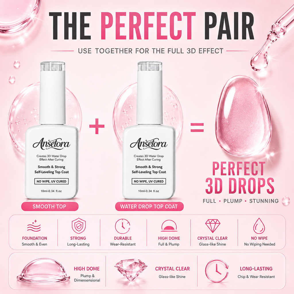 Anselora 3D Water Drop Gel Top Coat Set (2×10ml) – No Wipe Raindrop Gel for High Gloss 3D Nail Art Manicure, Water Droplet Effect Nail Polish, DIY Drip Nails, UV/LED Gel Polish, DealsForYouDays