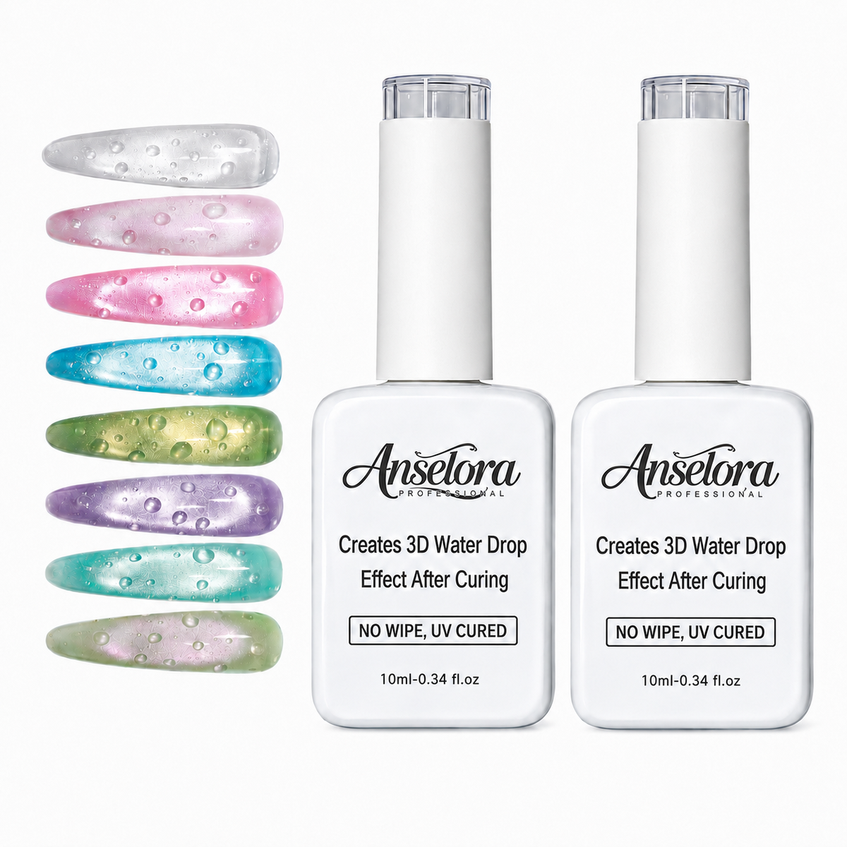 Anselora 3D Water Drop Gel Top Coat Set (2×10ml) – No Wipe Raindrop Gel for High Gloss 3D Nail Art Manicure, Water Droplet Effect Nail Polish, DIY Drip Nails, UV/LED Gel Polish, DealsForYouDays