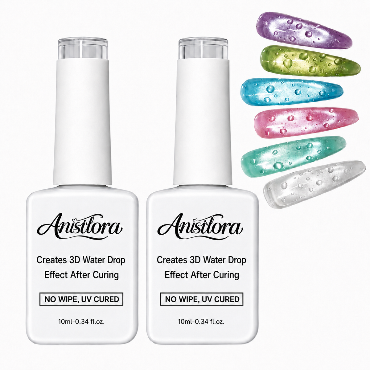 Anselora 3D Water Drop Gel Top Coat Set (2×10ml) – No Wipe Raindrop Gel for High Gloss 3D Nail Art Manicure, Water Droplet Effect Nail Polish, DIY Drip Nails, UV/LED Gel Polish, DealsForYouDays
