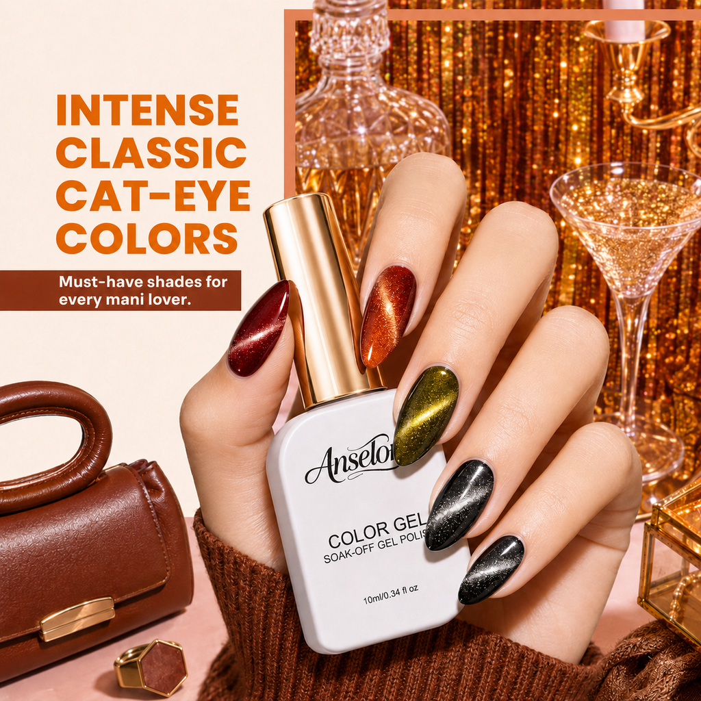 《Set 22》Anselora  Cat Eye Gel Nail Polish Set, 20 Colors Fall Cat EyeGlitter Gel | Magnetic Red Green Blue Brown Black Base CoatMatte Glossy Top Coat Soak Off UV Galaxy GemlightManicure Salon Gift for Women