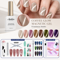 《Set 8》Anselora 8 Colors Coffee Glow Magnetic Cat Eye Gel Polish Set, Soak Off UV LED Aurora Magnet Gel with Complete Magnetic Nail Tools & Handheld Nail Lamp, DIY Home Salon Manicure Kit