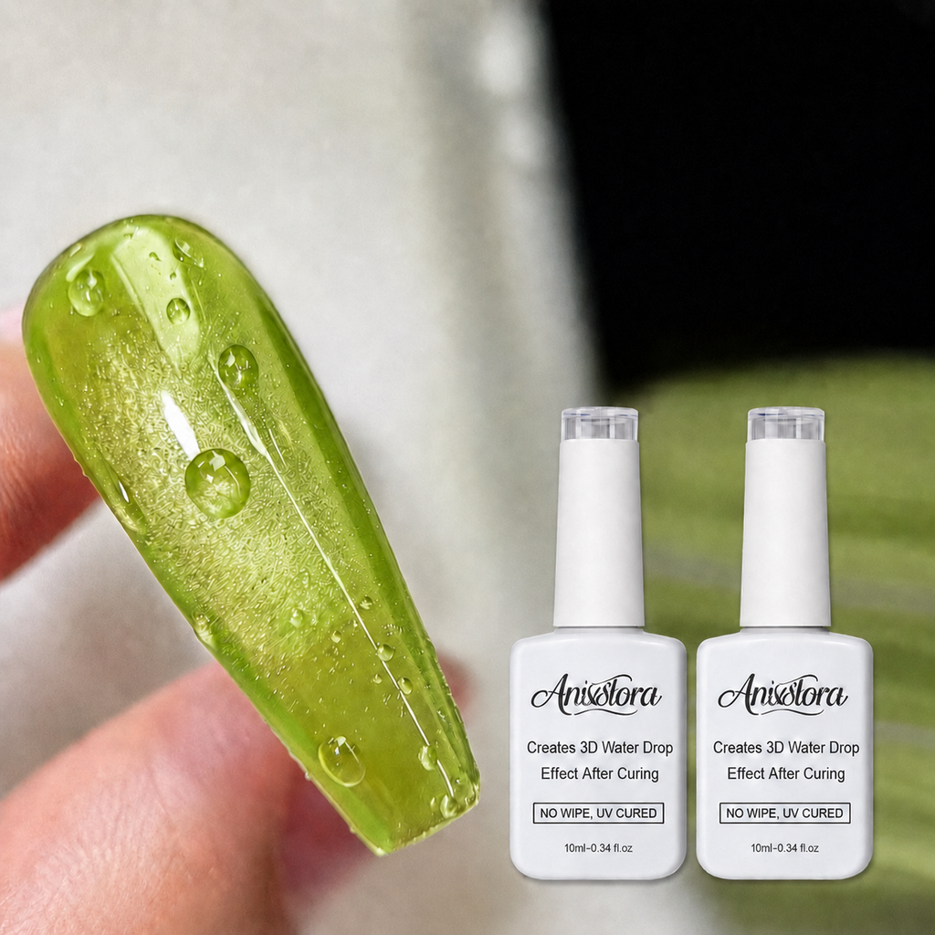 Anselora 3D Water Drop Gel Top Coat Set (2×10ml) – No Wipe Raindrop Gel for High Gloss 3D Nail Art Manicure, Water Droplet Effect Nail Polish, DIY Drip Nails, UV/LED Gel Polish, DealsForYouDays