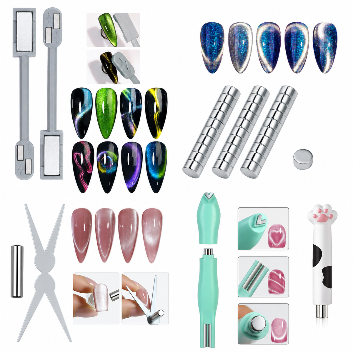 《Set 22》Anselora  Cat Eye Gel Nail Polish Set, 20 Colors Fall Cat EyeGlitter Gel | Magnetic Red Green Blue Brown Black Base CoatMatte Glossy Top Coat Soak Off UV Galaxy GemlightManicure Salon Gift for Women