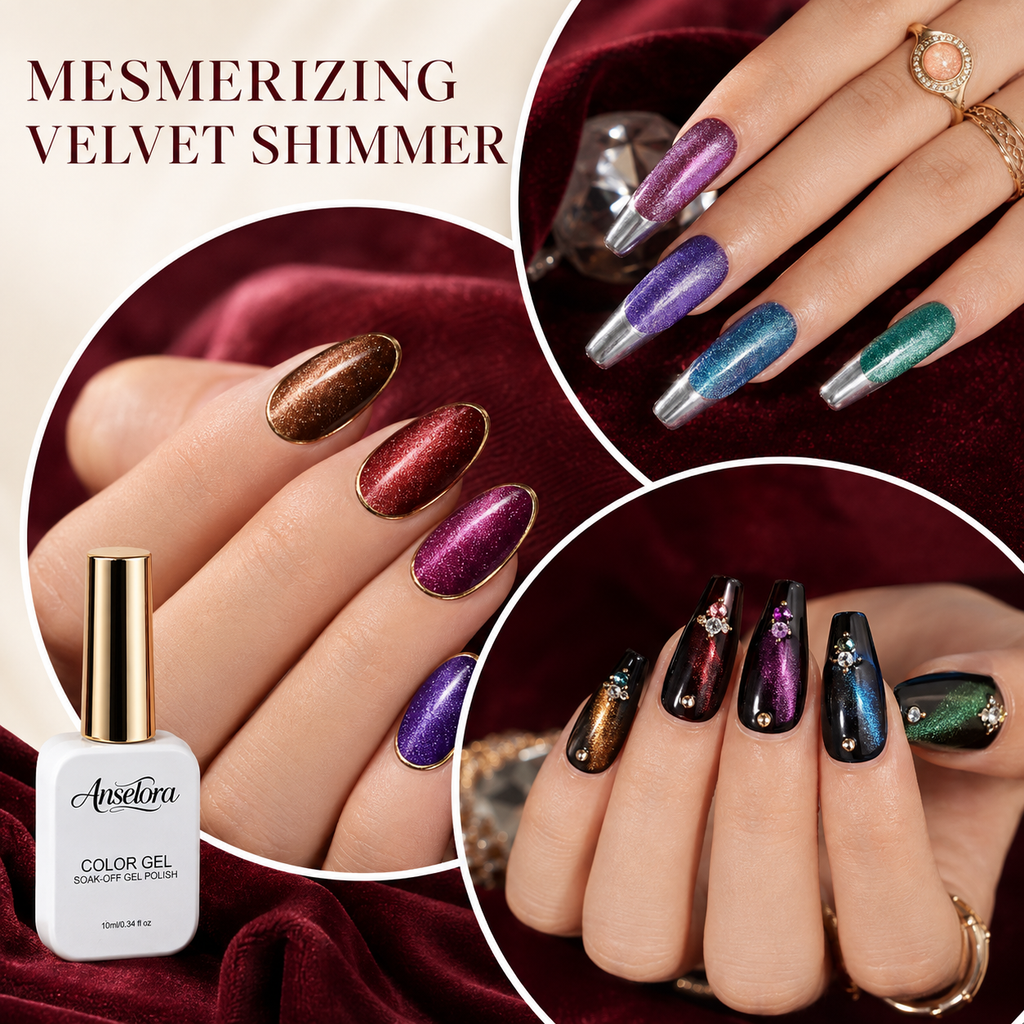 《Set 18》Anselora 6 Colors Magnetic Cat Eye Gel Polish Kit, Chameleon Shimmer Cat Eye Nail Gel with Multi Magnet Tools & Portable Handheld Nail Lamp, Soak Off UV LED Nail Art Set