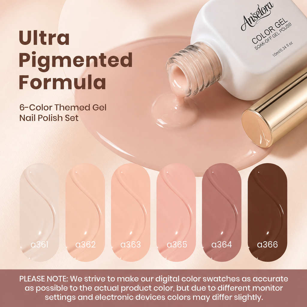 《Set 7》Anselora 6 Colors Neutral Gel Polish Set, Coffee Nude Brown Pink Soak Off UV LED Gel Nail Polish, Classic Earth Tone Gel for Daily DIY Manicure & Nail Salon