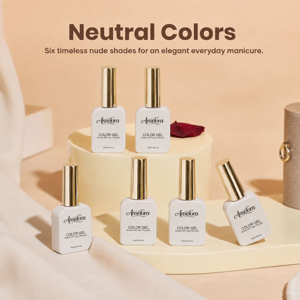 《Set 7》Anselora 6 Colors Neutral Gel Polish Set, Coffee Nude Brown Pink Soak Off UV LED Gel Nail Polish, Classic Earth Tone Gel for Daily DIY Manicure & Nail Salon