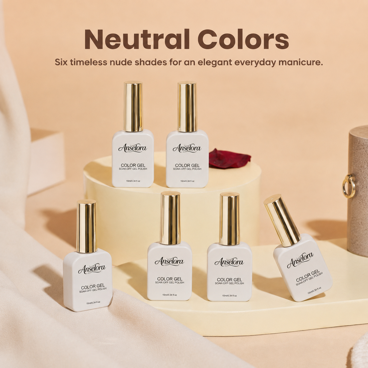 《Set 7》Anselora 6 Colors Neutral Gel Polish Set, Coffee Nude Brown Pink Soak Off UV LED Gel Nail Polish, Classic Earth Tone Gel for Daily DIY Manicure & Nail Salon