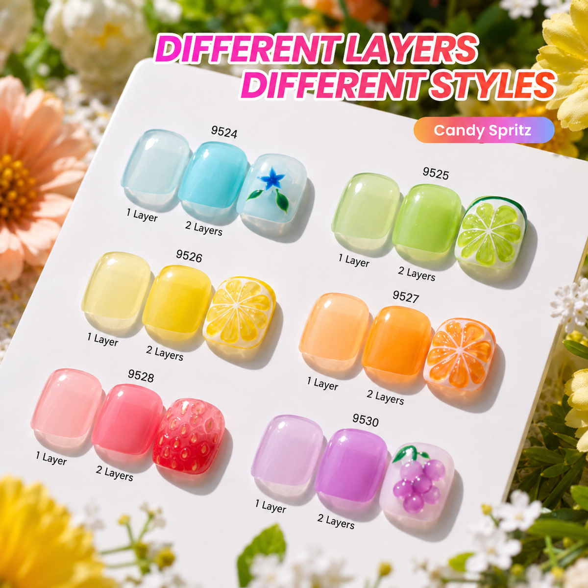 《Set 9》Anselora 6 Colors Neon Jelly Gel Nail Polish Set, Transparent Fluorescent Rainbow Soak Off UV LED Gel Polish, Bright Summer Candy Color Nail Gel for DIY Home Manicure & Nail Salon