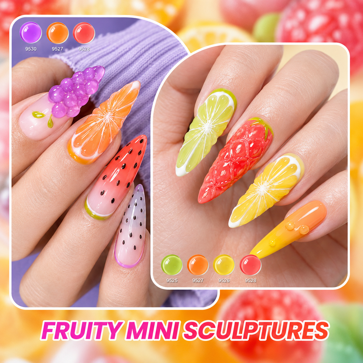 《Set 9》Anselora 6 Colors Neon Jelly Gel Nail Polish Set, Transparent Fluorescent Rainbow Soak Off UV LED Gel Polish, Bright Summer Candy Color Nail Gel for DIY Home Manicure & Nail Salon