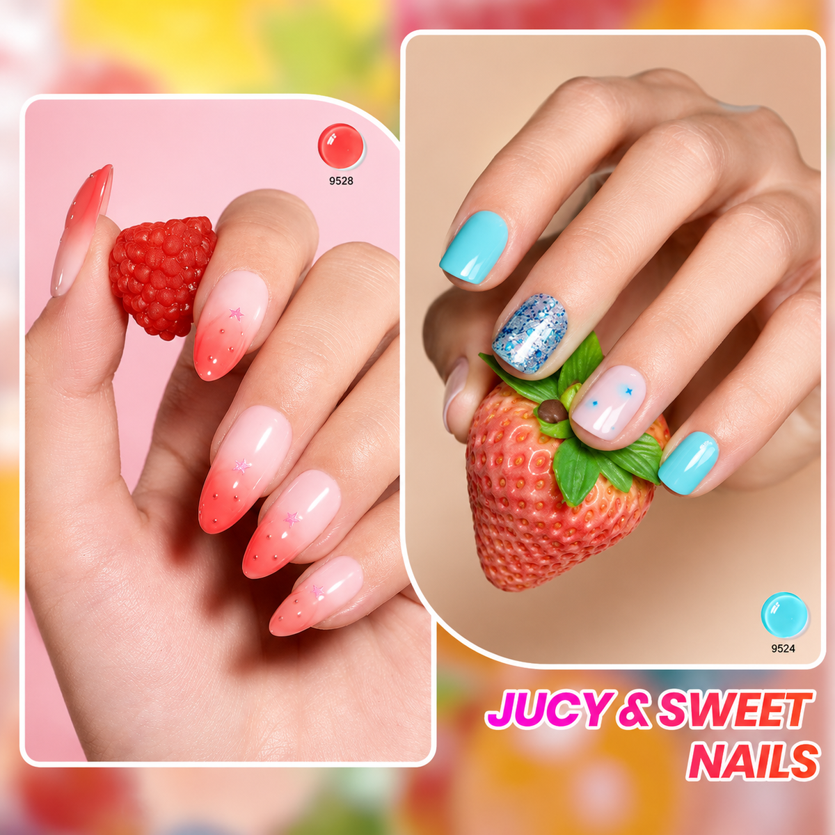 《Set 9》Anselora 6 Colors Neon Jelly Gel Nail Polish Set, Transparent Fluorescent Rainbow Soak Off UV LED Gel Polish, Bright Summer Candy Color Nail Gel for DIY Home Manicure & Nail Salon