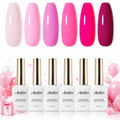 《Set 10》Anselora 6 Colors Pink Series Gel Nail Polish Set, Gradient Nude Hot Pink Fuchsia Soak Off UV LED Gel Polish, Romantic Pink Tone Nail Gel for DIY Manicure, Salon & Valentine Nail Art