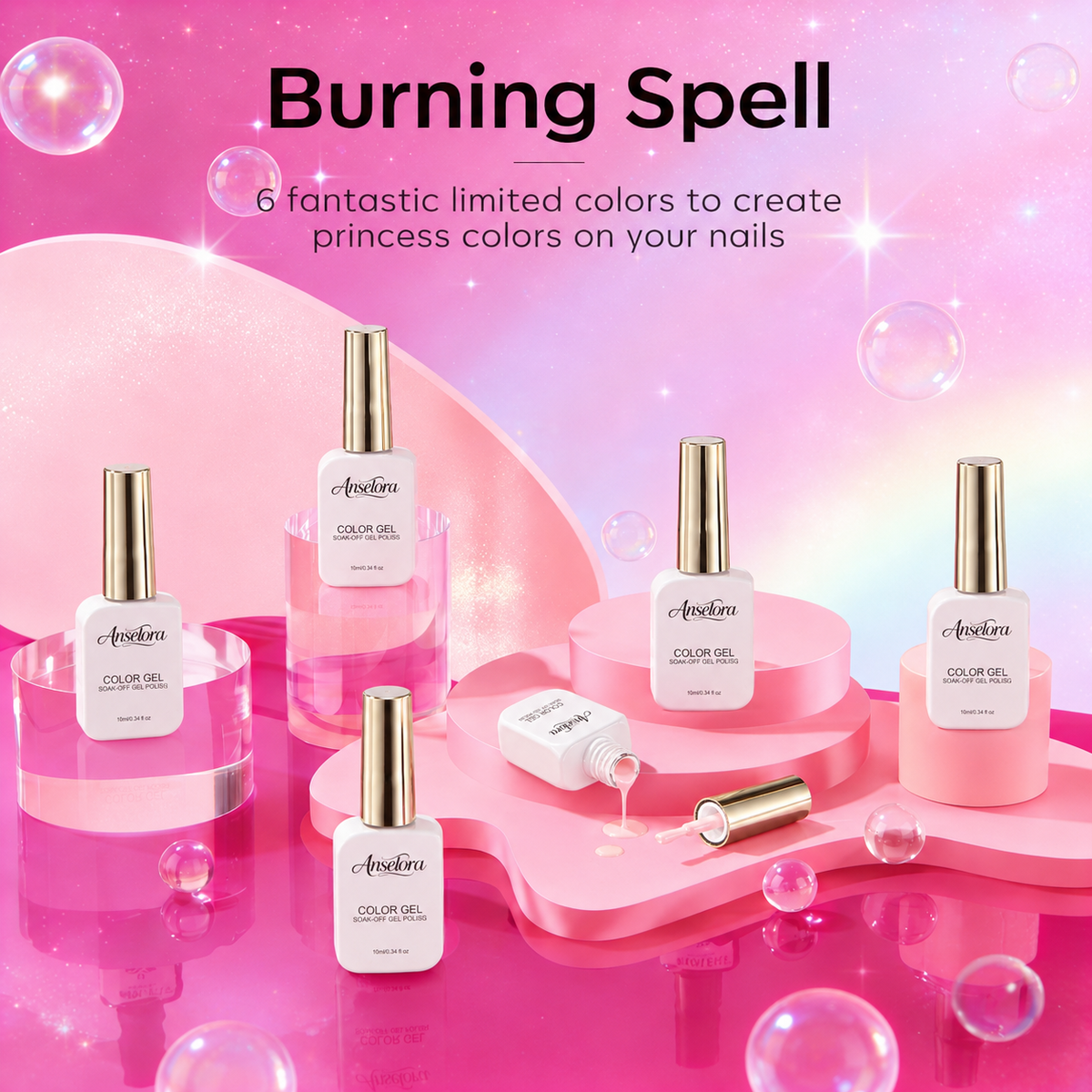 《Set 10》Anselora 6 Colors Pink Series Gel Nail Polish Set, Gradient Nude Hot Pink Fuchsia Soak Off UV LED Gel Polish, Romantic Pink Tone Nail Gel for DIY Manicure, Salon & Valentine Nail Art