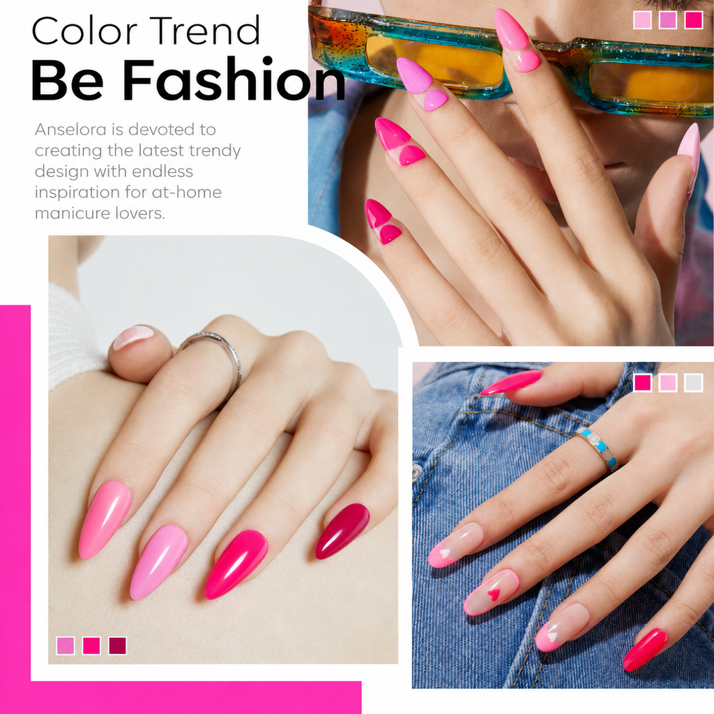 《Set 10》Anselora 6 Colors Pink Series Gel Nail Polish Set, Gradient Nude Hot Pink Fuchsia Soak Off UV LED Gel Polish, Romantic Pink Tone Nail Gel for DIY Manicure, Salon & Valentine Nail Art