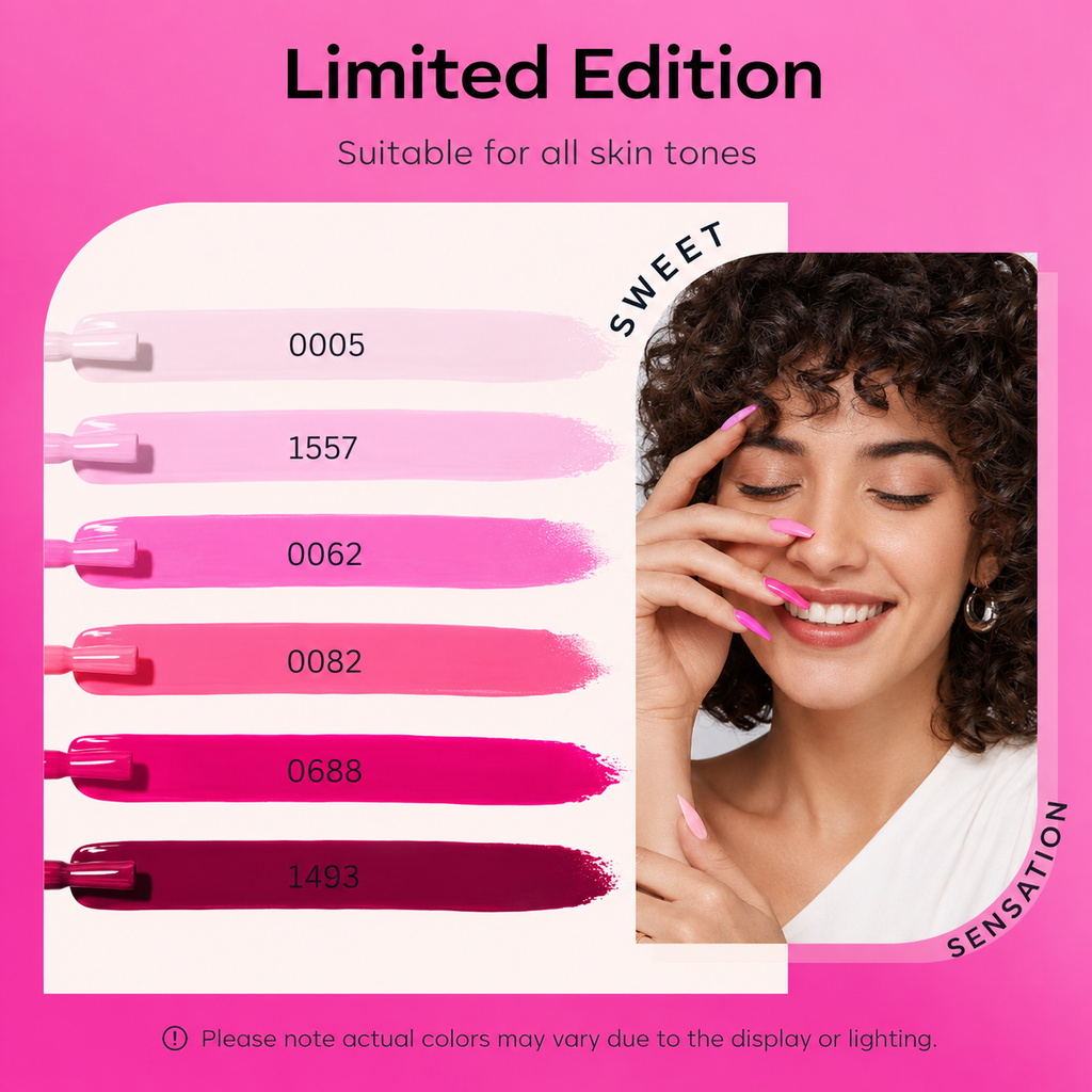 《Set 10》Anselora 6 Colors Pink Series Gel Nail Polish Set, Gradient Nude Hot Pink Fuchsia Soak Off UV LED Gel Polish, Romantic Pink Tone Nail Gel for DIY Manicure, Salon & Valentine Nail Art