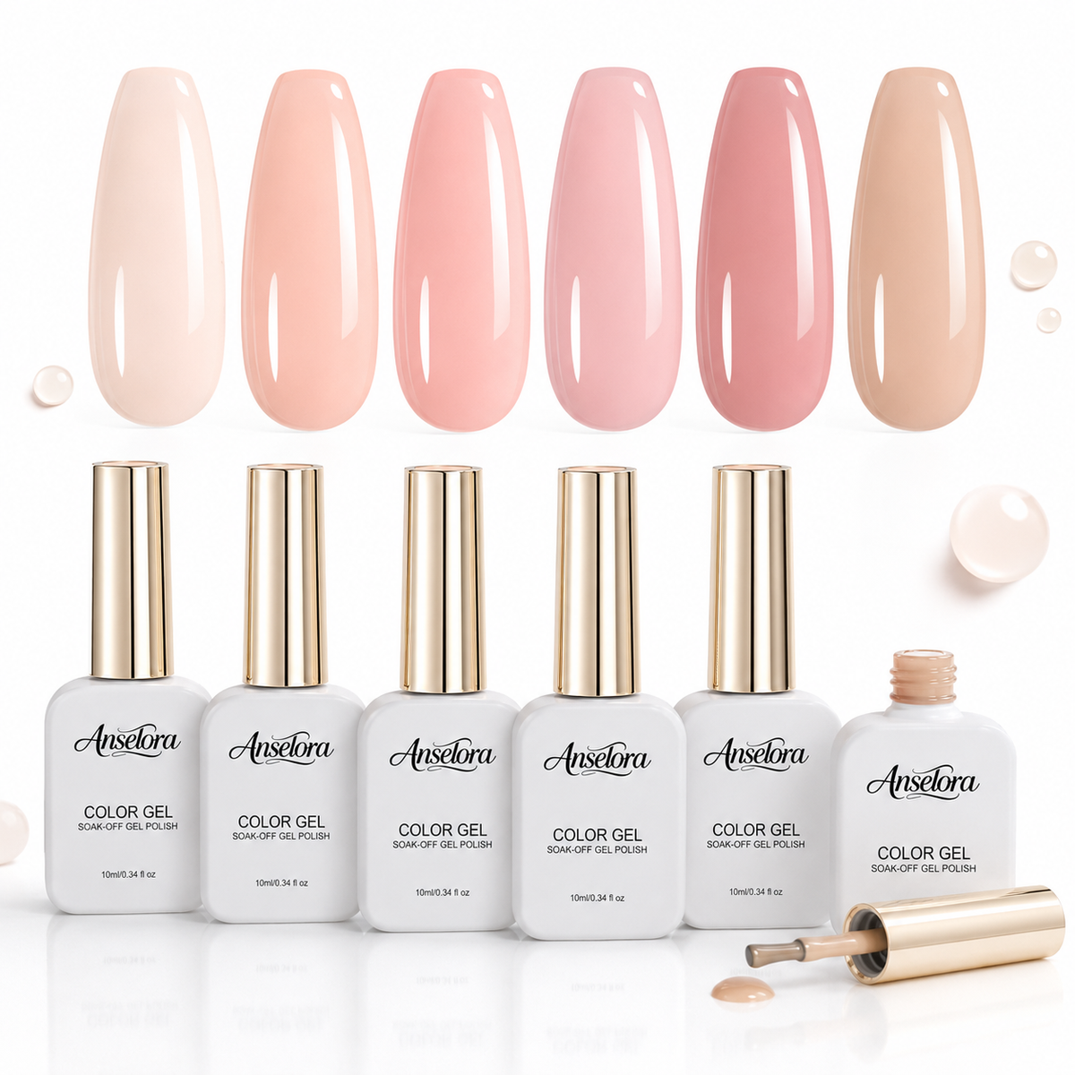 《Set 11》Anselora 6 Colors Sheer Nude Jelly Gel Nail Polish Set, Transparent Milky Pink Nude Soak Off UV LED Gel Polish, Natural Translucent Nude Nail Gel for Home DIY Manicure & Nail Salon