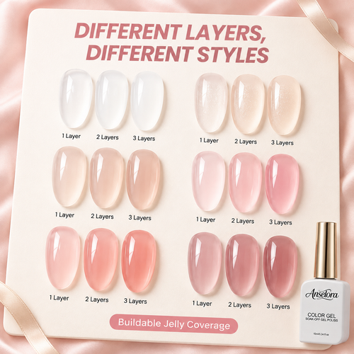 《Set 12》Anselora 6 Colors Jelly Gel Nail Polish Set, Milky White Shimmer Transparent Nude Pink Soak Off UV LED Jelly Nail Gel, Natural Glass Nail Gel for DIY Home Manicure & Nail Salon