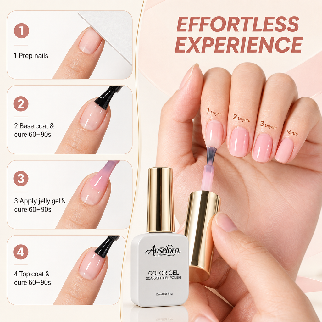 《Set 12》Anselora 6 Colors Jelly Gel Nail Polish Set, Milky White Shimmer Transparent Nude Pink Soak Off UV LED Jelly Nail Gel, Natural Glass Nail Gel for DIY Home Manicure & Nail Salon