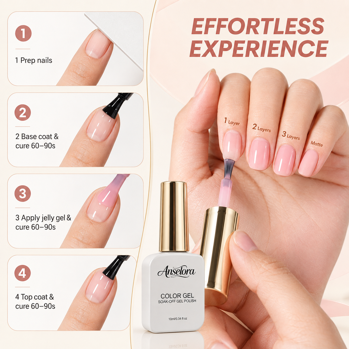 《Set 12》Anselora 6 Colors Jelly Gel Nail Polish Set, Milky White Shimmer Transparent Nude Pink Soak Off UV LED Jelly Nail Gel, Natural Glass Nail Gel for DIY Home Manicure & Nail Salon