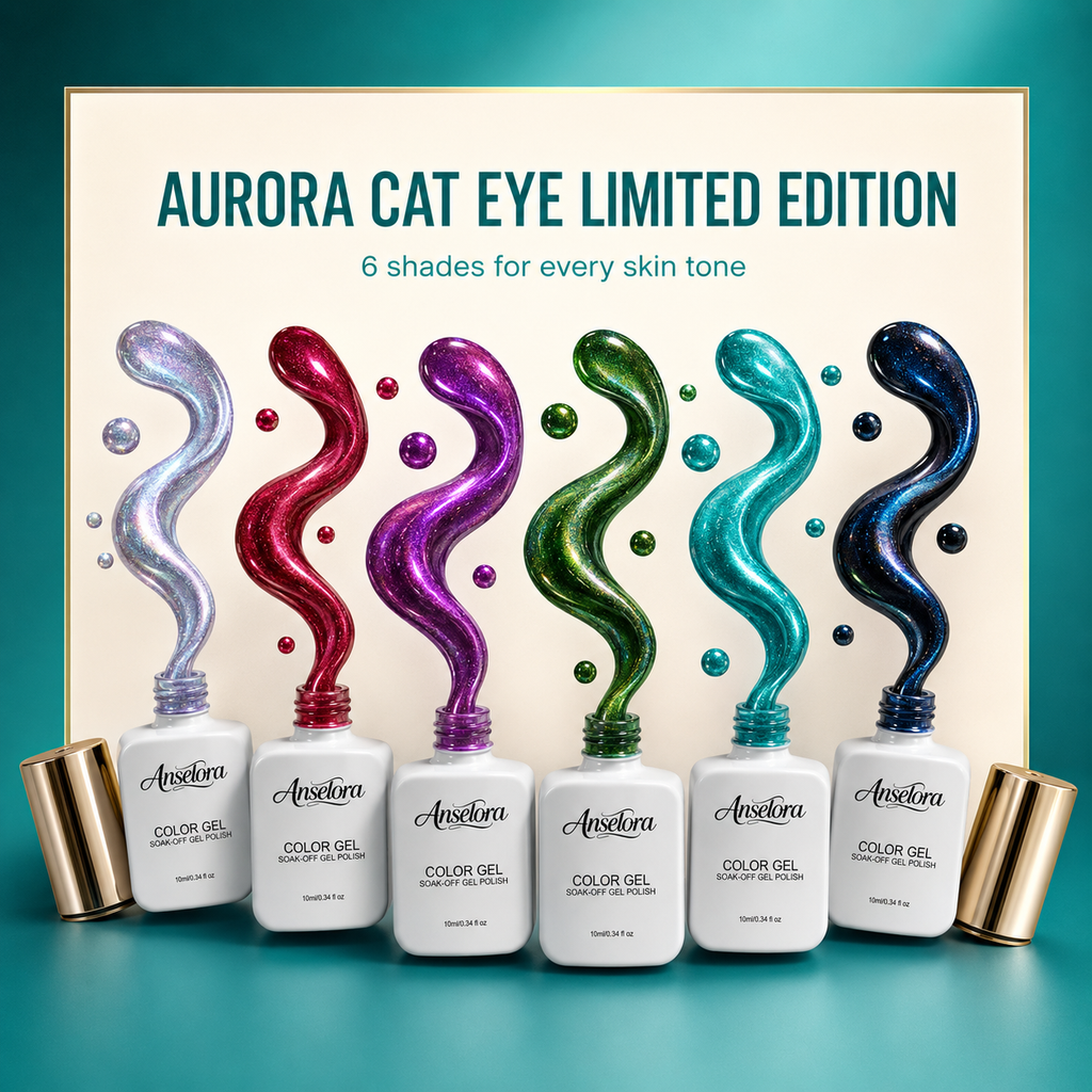 《Set 13》Anselora 6 Colors 3D Magnetic Cat Eye Gel Polish Set, Chameleon Starry Sky Soak Off UV LED Nail Gel, Dual Effect Line & Ring Cat Eye Gel for DIY Nail Art