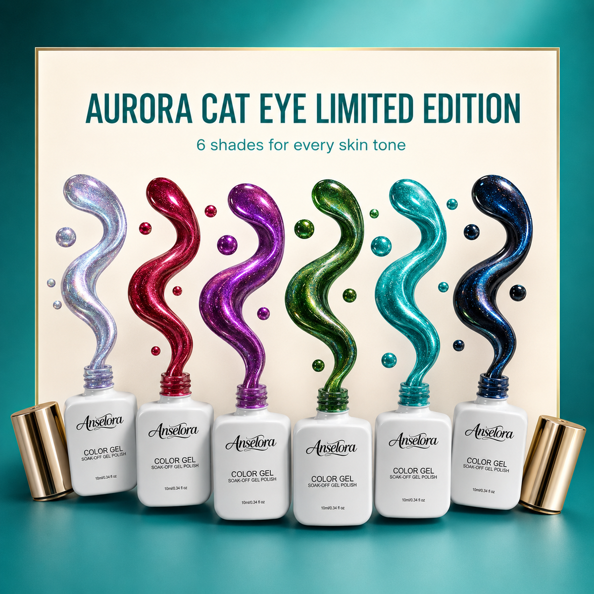 《Set 13》Anselora 6 Colors 3D Magnetic Cat Eye Gel Polish Set, Chameleon Starry Sky Soak Off UV LED Nail Gel, Dual Effect Line & Ring Cat Eye Gel for DIY Nail Art