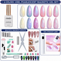 《Set 14》Anselora Pearlescent Magnetic Cat Eye Gel Polish Kit, 6 Colors Aurora Magnetic Nail Gel with Multi-Shape Magnet Tools & Handheld Nail Lamp, Soak Off UV LED Nail Art Set for Home & Salon