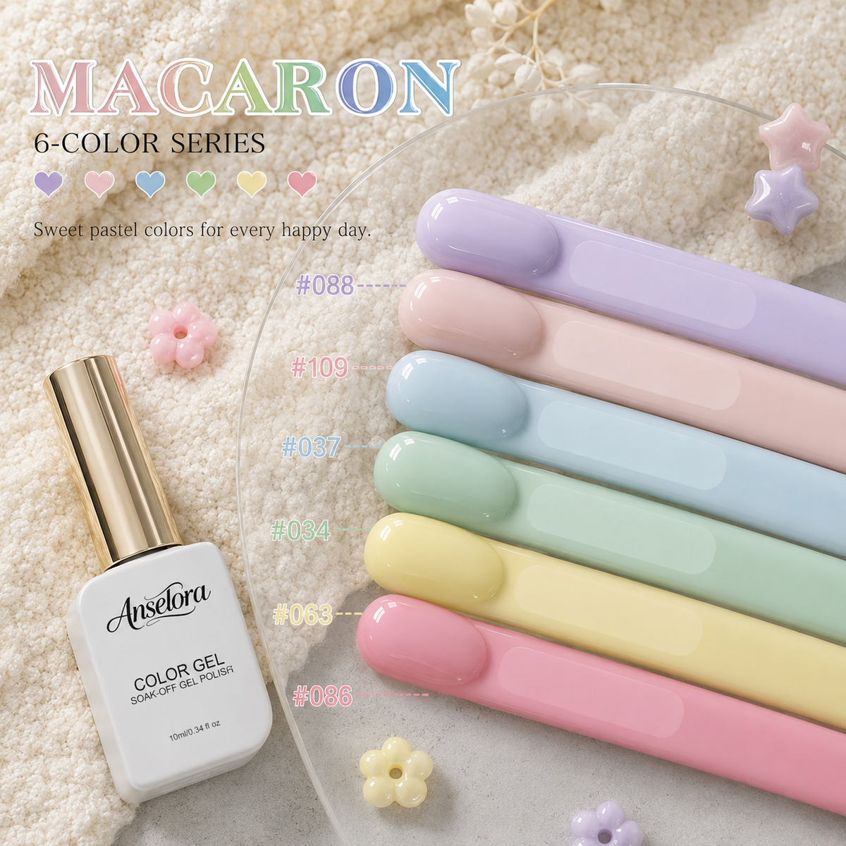 《Set 17》Anselora 6 Colors Macaron Gel Nail Polish Set, Pastel Candy Color Soak Off UV LED Gel Polish, Spring Summer Macaron Nail Gel for DIY Manicure & Nail Salon