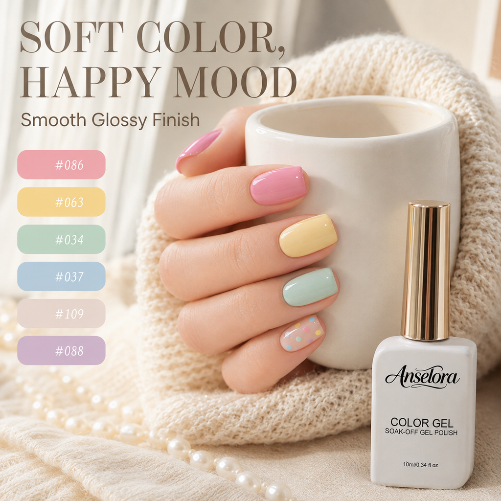 《Set 17》Anselora 6 Colors Macaron Gel Nail Polish Set, Pastel Candy Color Soak Off UV LED Gel Polish, Spring Summer Macaron Nail Gel for DIY Manicure & Nail Salon