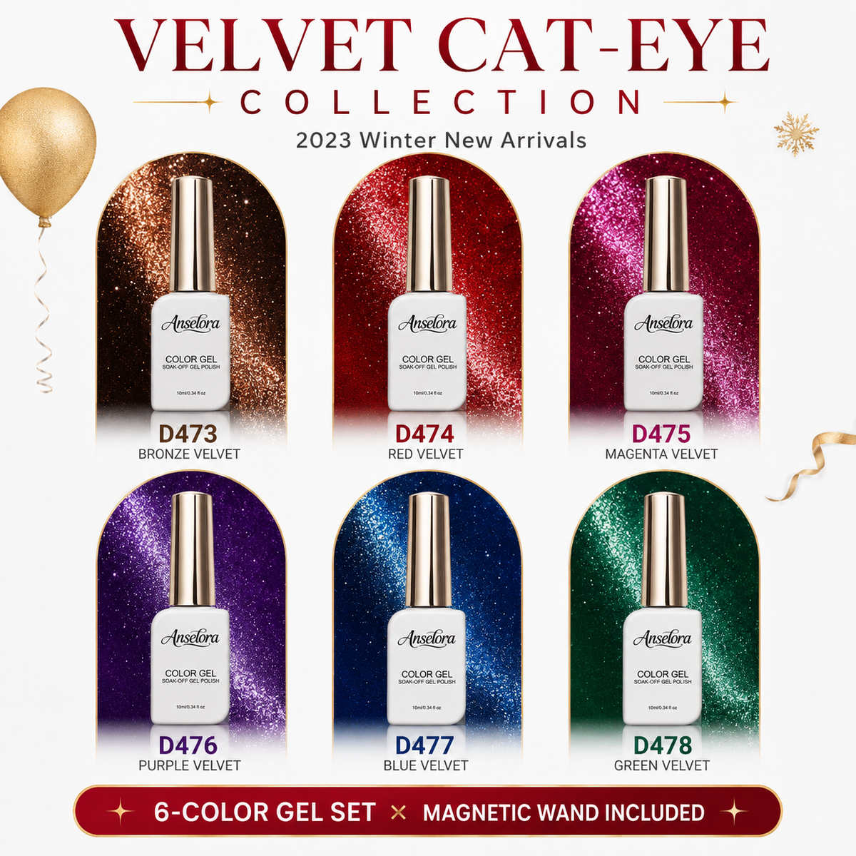《Set 18》Anselora 6 Colors Magnetic Cat Eye Gel Polish Kit, Chameleon Shimmer Cat Eye Nail Gel with Multi Magnet Tools & Portable Handheld Nail Lamp, Soak Off UV LED Nail Art Set