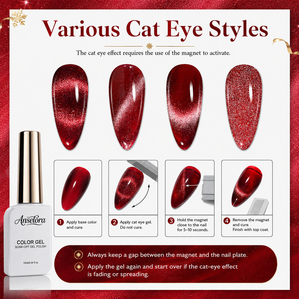 《Set 18》Anselora 6 Colors Magnetic Cat Eye Gel Polish Kit, Chameleon Shimmer Cat Eye Nail Gel with Multi Magnet Tools & Portable Handheld Nail Lamp, Soak Off UV LED Nail Art Set