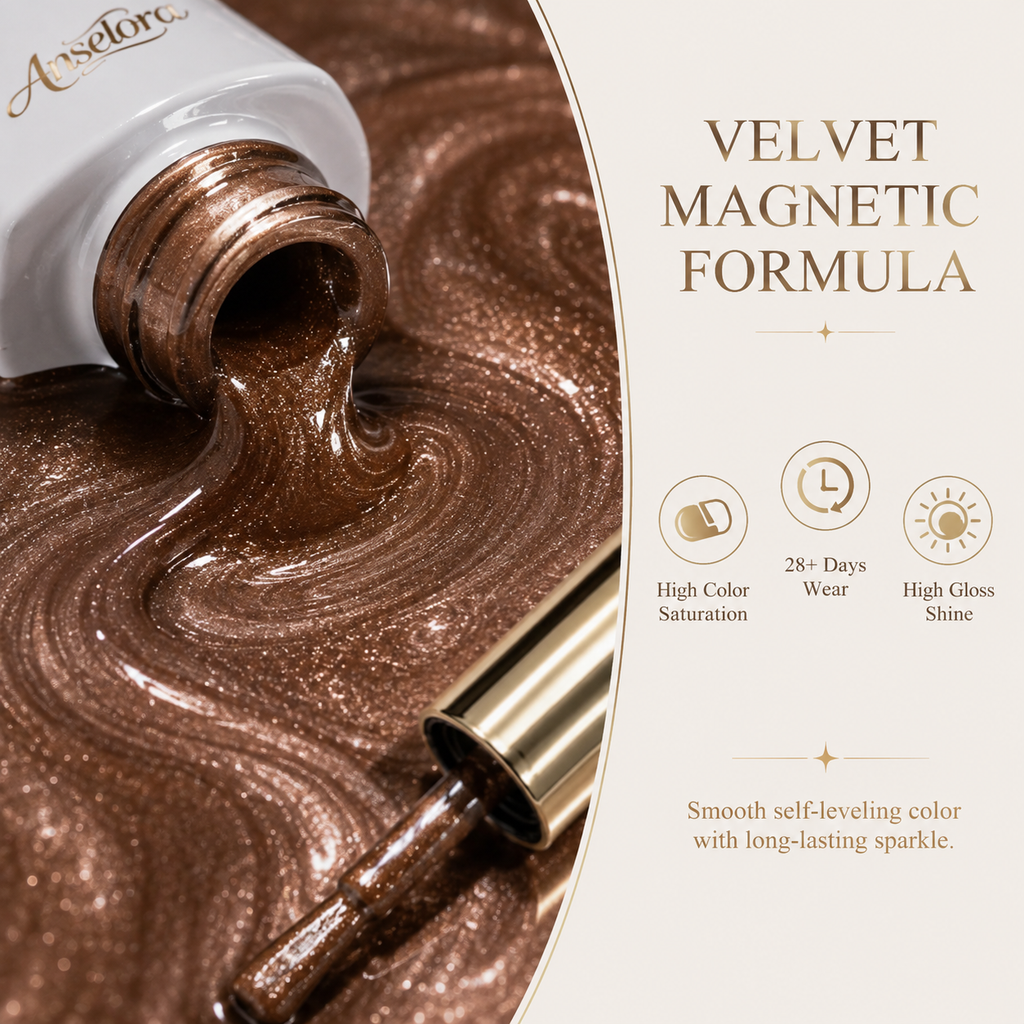 《Set 8》Anselora 8 Colors Coffee Glow Magnetic Cat Eye Gel Polish Set, Soak Off UV LED Aurora Magnet Gel with Complete Magnetic Nail Tools & Handheld Nail Lamp, DIY Home Salon Manicure Kit