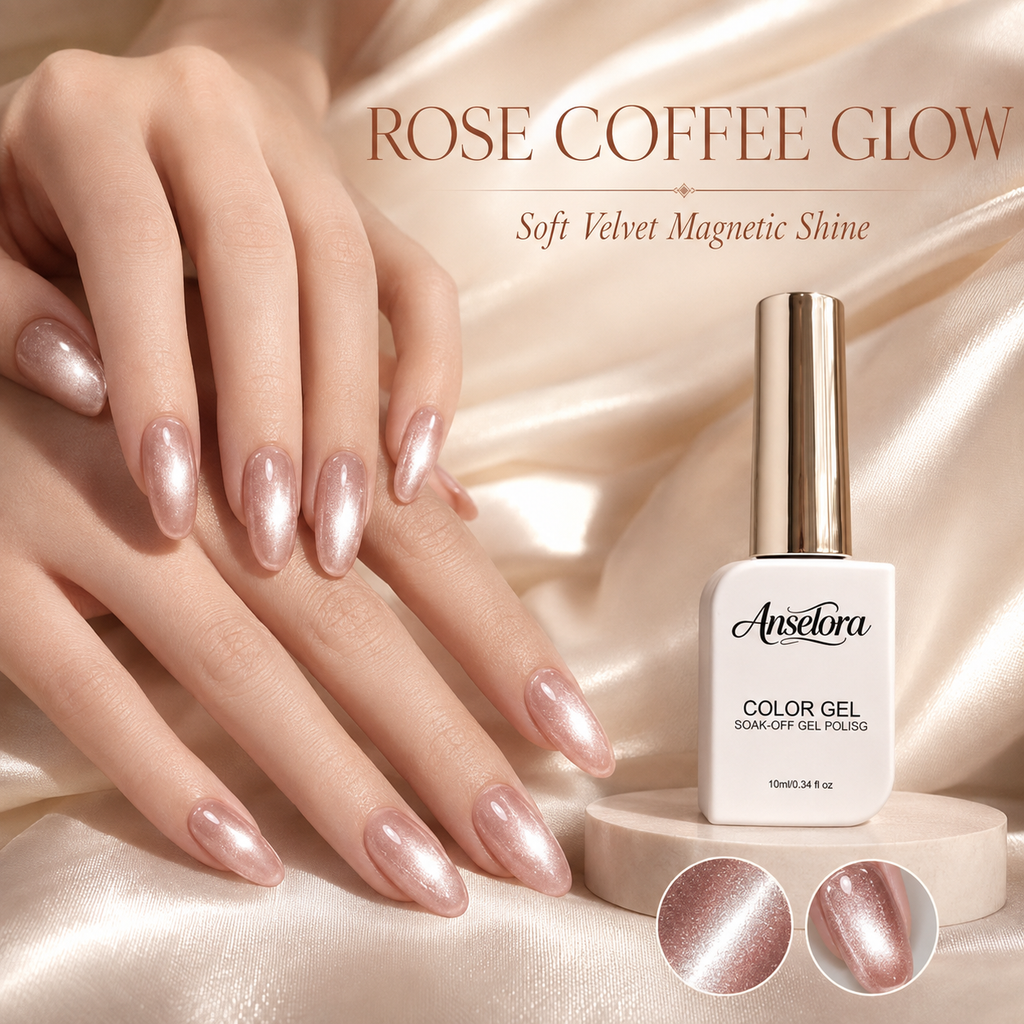 《Set 8》Anselora 8 Colors Coffee Glow Magnetic Cat Eye Gel Polish Set, Soak Off UV LED Aurora Magnet Gel with Complete Magnetic Nail Tools & Handheld Nail Lamp, DIY Home Salon Manicure Kit