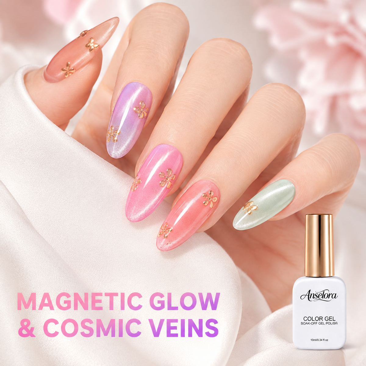 《Set 19》Anselora 6 Colors Milky Aurora Magnetic Cat Eye Gel Polish Kit, Transparent Shimmer Magnetic Nail Gel with Multiple Magnet Tools & Portable Handheld Nail Lamp, Soak Off UV LED Nail Art Manicure Set