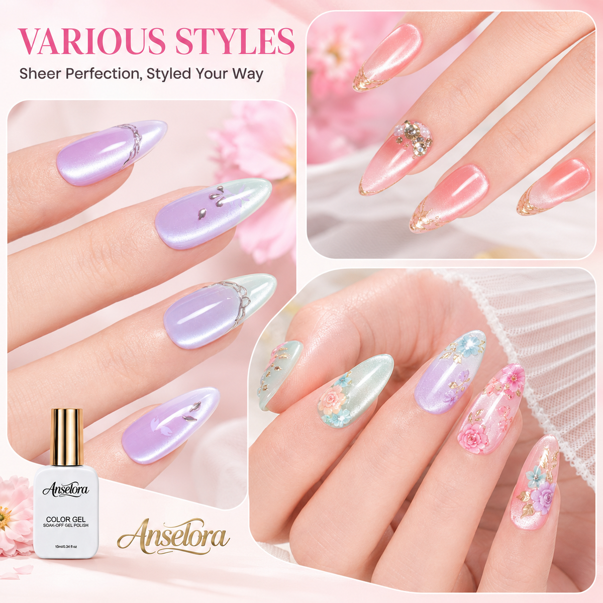 《Set 19》Anselora 6 Colors Milky Aurora Magnetic Cat Eye Gel Polish Kit, Transparent Shimmer Magnetic Nail Gel with Multiple Magnet Tools & Portable Handheld Nail Lamp, Soak Off UV LED Nail Art Manicure Set