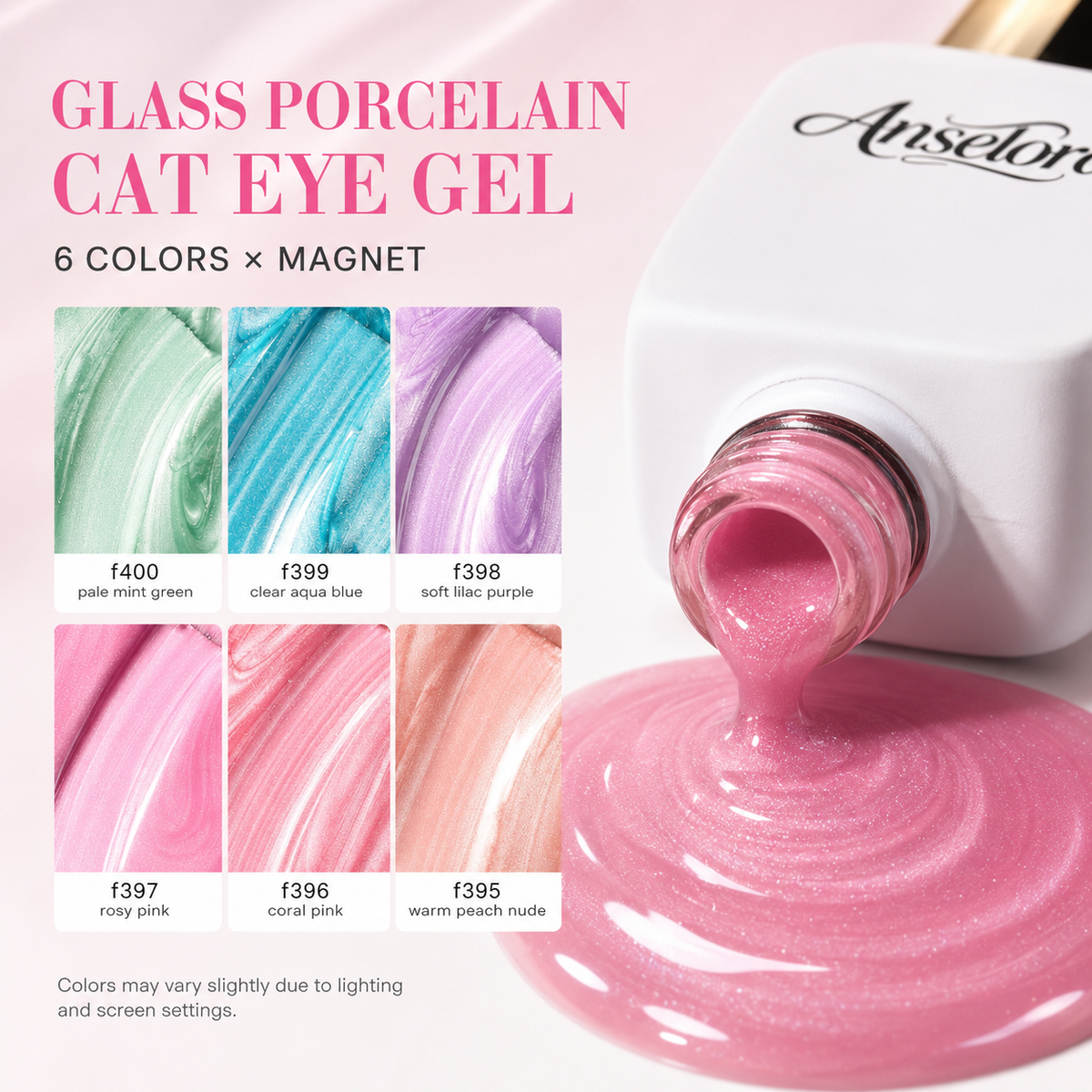 《Set 19》Anselora 6 Colors Milky Aurora Magnetic Cat Eye Gel Polish Kit, Transparent Shimmer Magnetic Nail Gel with Multiple Magnet Tools & Portable Handheld Nail Lamp, Soak Off UV LED Nail Art Manicure Set
