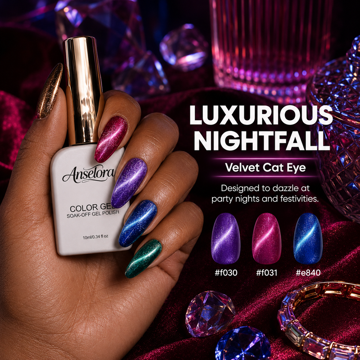 《Set 20》Anselora 36 Colors Magnetic Cat Eye Gel Polish Kit, Multi-effect Shimmer Magnetic Nail Gel with Multiple Magnet Tools & Portable Handheld Nail Lamp, Soak Off UV LED Complete Nail Art Manicure Set