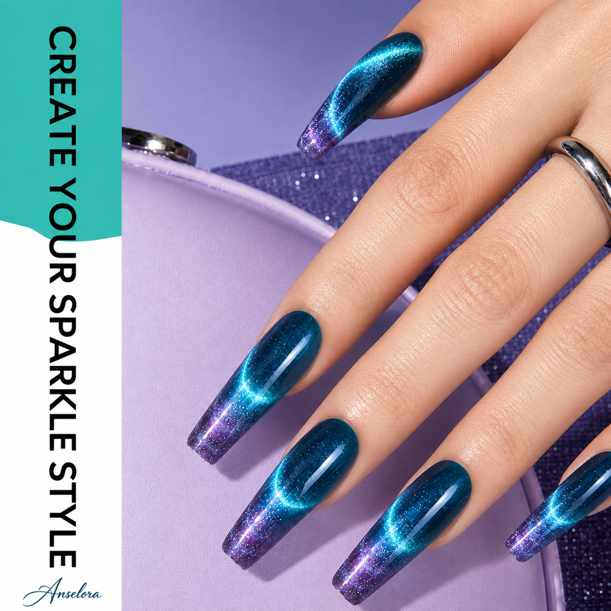 《Set 21》Anselora 6 Colors Ring Cat Eye Magnetic Gel Polish Kit, Chameleon Halo Cat Eye Nail Gel with Multiple Magnet Tools & Portable Handheld Nail Lamp, Soak Off UV LED Complete Nail Art Manicure Set