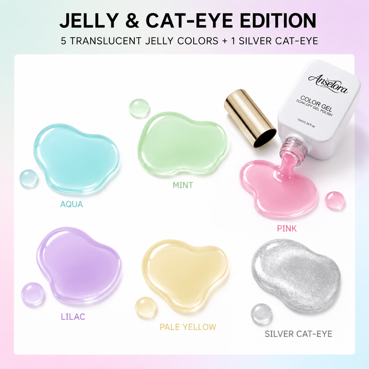 《Set 23》Anselora 6 Colors 10ml Jelly Cat Eye Gel Polish Set, Transparent Crystal Magnetic Cat Eye Nail Gel with Multi Magnet Tools & Portable Handheld Nail Lamp, Soak Off UV LED Nail Art DIY Manicure Kit