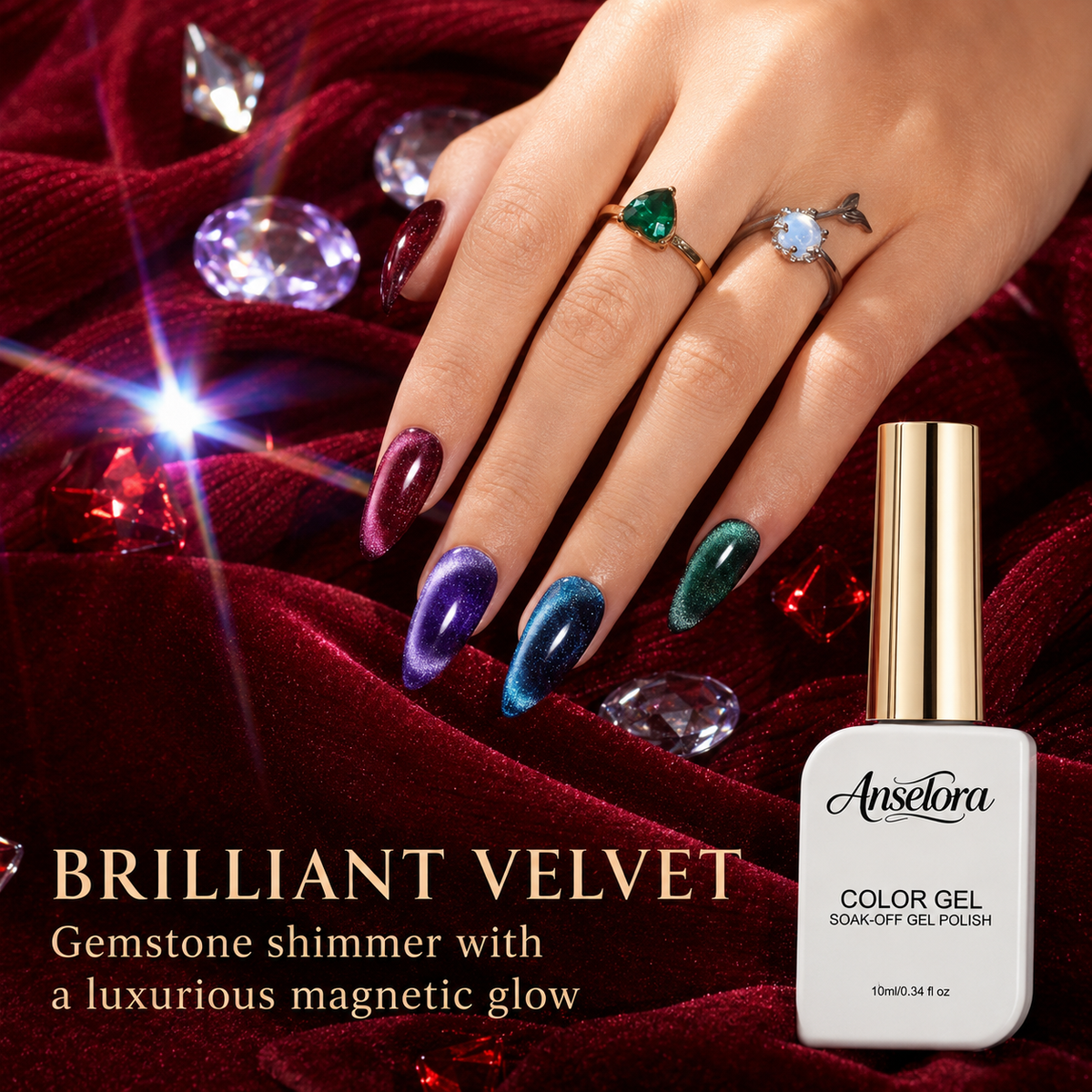 《Set 25》Anselora 6 Colors 10ml Brilliant Velvet Cat Eye Gel Polish Set, Shimmer Magnetic Velvet Cat Eye Nail Gel with Multi Magnet Tools & Portable Handheld Nail Lamp, Soak Off UV LED Nail Art DIY Manicure Kit