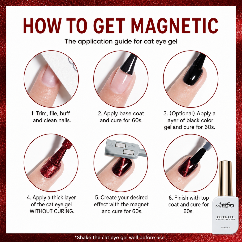 《Set 25》Anselora 6 Colors 10ml Brilliant Velvet Cat Eye Gel Polish Set, Shimmer Magnetic Velvet Cat Eye Nail Gel with Multi Magnet Tools & Portable Handheld Nail Lamp, Soak Off UV LED Nail Art DIY Manicure Kit