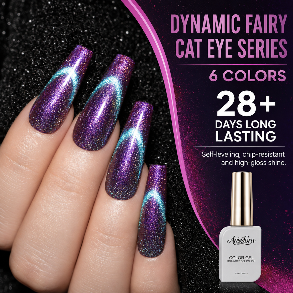 《Set 26》Anselora 6 Colors 10ml Dynamic Fairy Cat Eye Gel Polish Set, Shimmer Chameleon Magnetic Cat Eye Nail Gel with Multi Magnet Tools & Portable Handheld Nail Lamp, Soak Off UV LED Nail Art DIY Manicure Kit