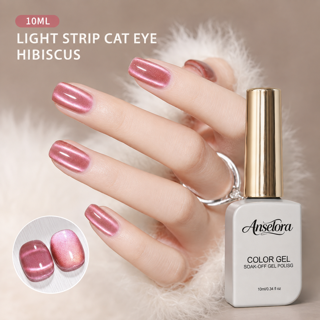 《Set 27》Anselora 6 Colors 10ml Light Strip Cat Eye Gel Polish Set, Glossy Shiny Magnetic Light Stripe Cat Eye Nail Gel with Multi Magnet Tools & Portable Handheld Nail Lamp, Soak Off UV LED Nail Art DIY Manicure Kit