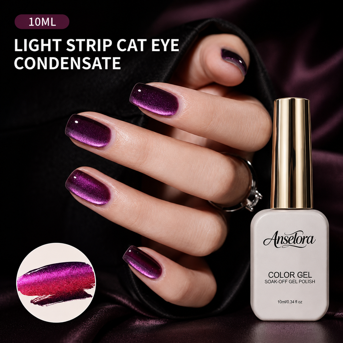 《Set 27》Anselora 6 Colors 10ml Light Strip Cat Eye Gel Polish Set, Glossy Shiny Magnetic Light Stripe Cat Eye Nail Gel with Multi Magnet Tools & Portable Handheld Nail Lamp, Soak Off UV LED Nail Art DIY Manicure Kit