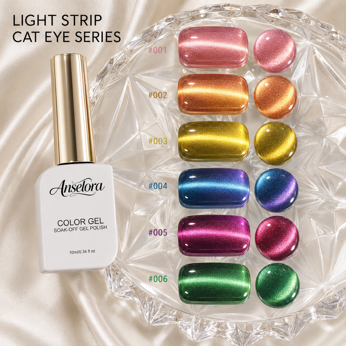《Set 27》Anselora 6 Colors 10ml Light Strip Cat Eye Gel Polish Set, Glossy Shiny Magnetic Light Stripe Cat Eye Nail Gel with Multi Magnet Tools & Portable Handheld Nail Lamp, Soak Off UV LED Nail Art DIY Manicure Kit