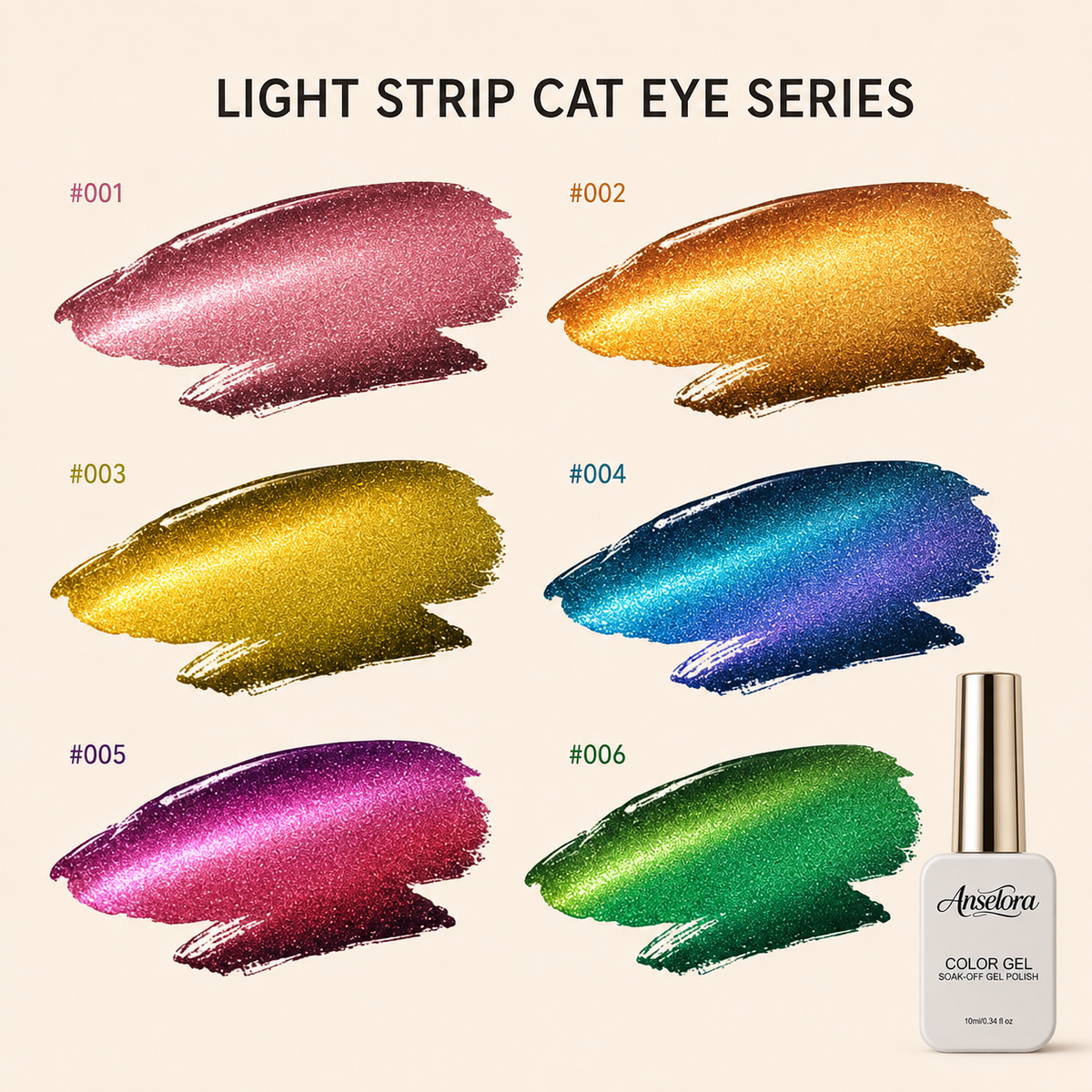 《Set 27》Anselora 6 Colors 10ml Light Strip Cat Eye Gel Polish Set, Glossy Shiny Magnetic Light Stripe Cat Eye Nail Gel with Multi Magnet Tools & Portable Handheld Nail Lamp, Soak Off UV LED Nail Art DIY Manicure Kit