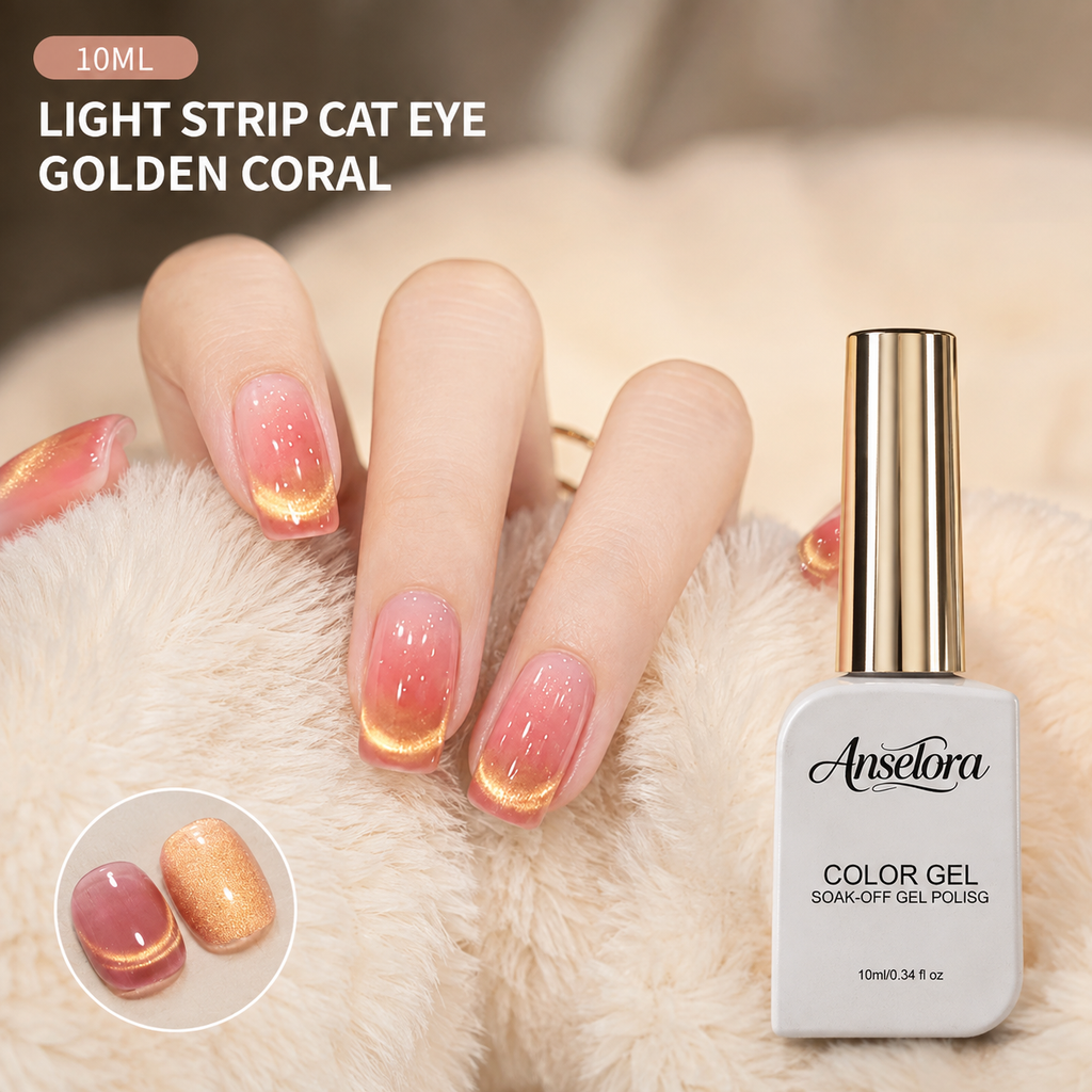 《Set 27》Anselora 6 Colors 10ml Light Strip Cat Eye Gel Polish Set, Glossy Shiny Magnetic Light Stripe Cat Eye Nail Gel with Multi Magnet Tools & Portable Handheld Nail Lamp, Soak Off UV LED Nail Art DIY Manicure Kit