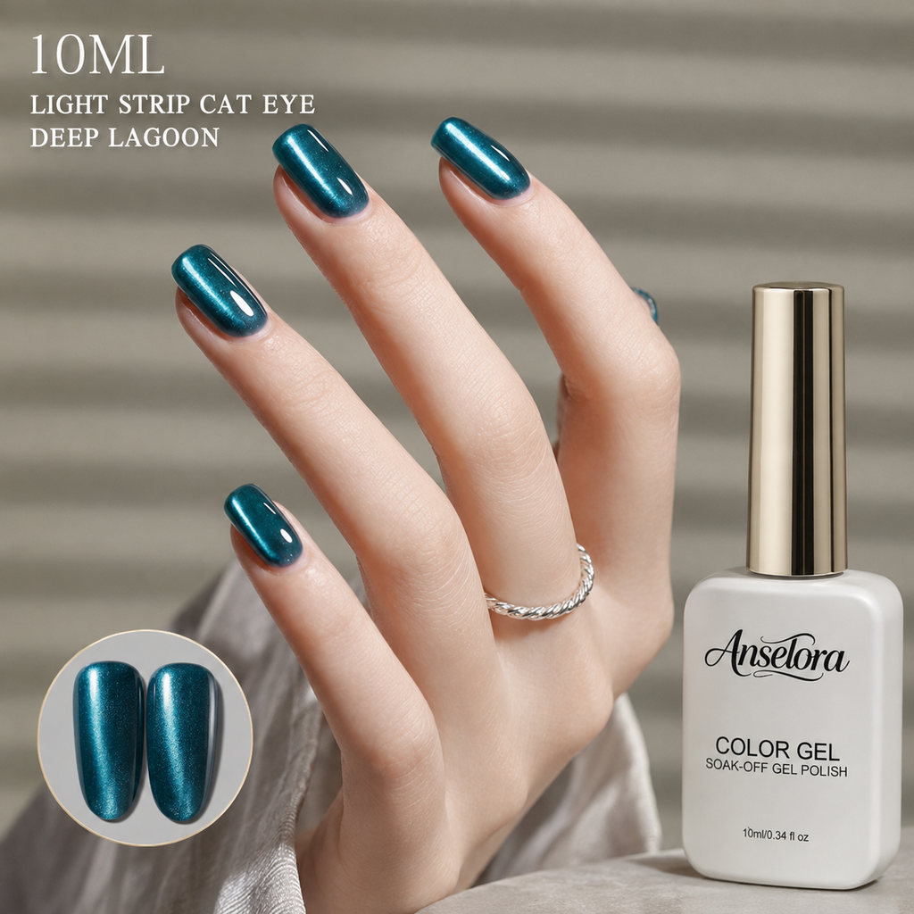《Set 27》Anselora 6 Colors 10ml Light Strip Cat Eye Gel Polish Set, Glossy Shiny Magnetic Light Stripe Cat Eye Nail Gel with Multi Magnet Tools & Portable Handheld Nail Lamp, Soak Off UV LED Nail Art DIY Manicure Kit