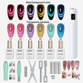 《Set 29》Anselora 6 Colors 10ml Double Effect Chameleon Cat Eye Gel Polish Set, Transparent & Black Base Dual-use Magnetic Cat Eye Nail Gel with Complete Magnet Tools & Portable Handheld Nail Lamp, Soak Off UV LED Nail Art DIY Manicure Kit