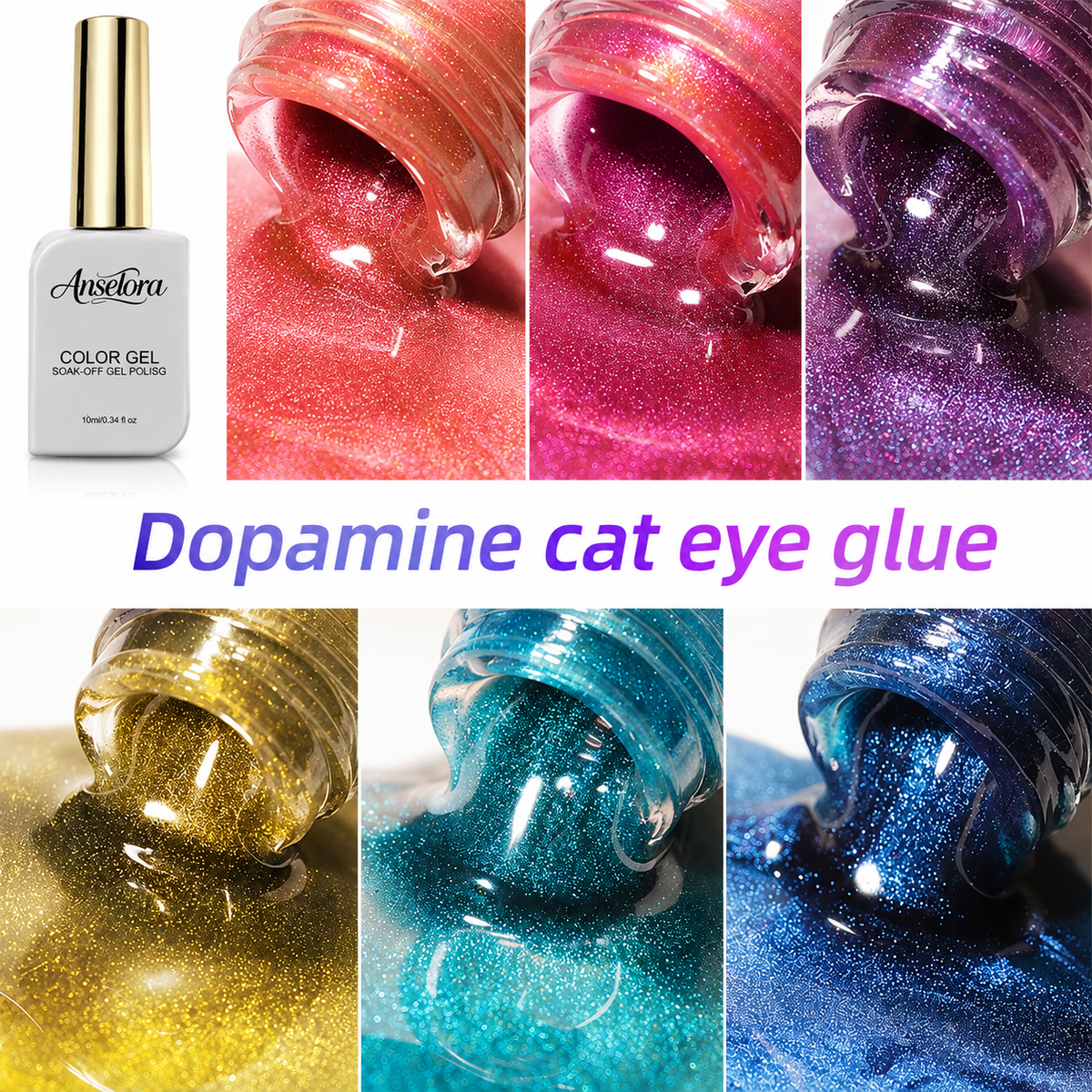 《Set 29》Anselora 6 Colors 10ml Double Effect Chameleon Cat Eye Gel Polish Set, Transparent & Black Base Dual-use Magnetic Cat Eye Nail Gel with Complete Magnet Tools & Portable Handheld Nail Lamp, Soak Off UV LED Nail Art DIY Manicure Kit