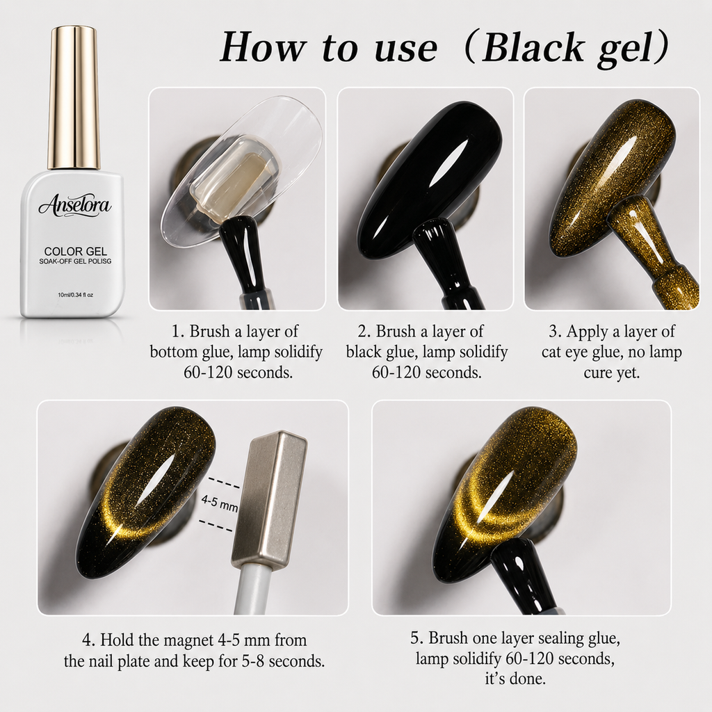 《Set 29》Anselora 6 Colors 10ml Double Effect Chameleon Cat Eye Gel Polish Set, Transparent & Black Base Dual-use Magnetic Cat Eye Nail Gel with Complete Magnet Tools & Portable Handheld Nail Lamp, Soak Off UV LED Nail Art DIY Manicure Kit